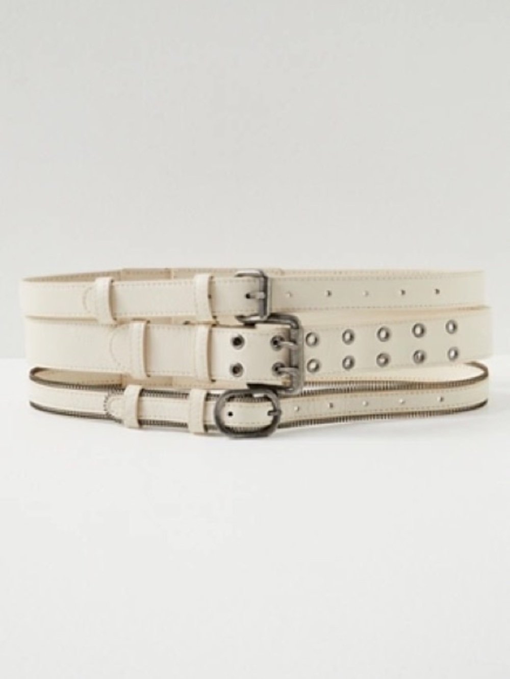 Free People All Star Cream Belt with Silver Buckles